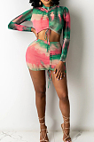Sexy Fashion Drawsting Tie Dye Print Midi Dress BS1260 