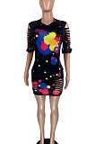 Sexy Printing Inkjet Hollow Out Mini Dress KKY8013