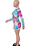Sexy Fashion Drawsting Tie Dye Print Midi Dress BS1260 
