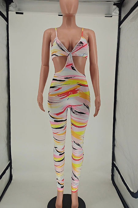 Fashion Womne Printing Backless Sexy Bodycon Jumpsuits NL6054