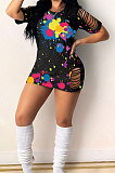 Sexy Printing Inkjet Hollow Out Mini Dress KKY8013