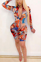Trendy Coloured Drawing Printing Long Sleeve Casual Romper Shorts XZ5094