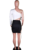 Sexy Fashion Tether Single Arm Sleeve Dew Waist Open Fork Dresses BS1259