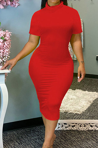 Sexy Trendy Skorts Sleeve Pure Color Midi Dress SH7249
