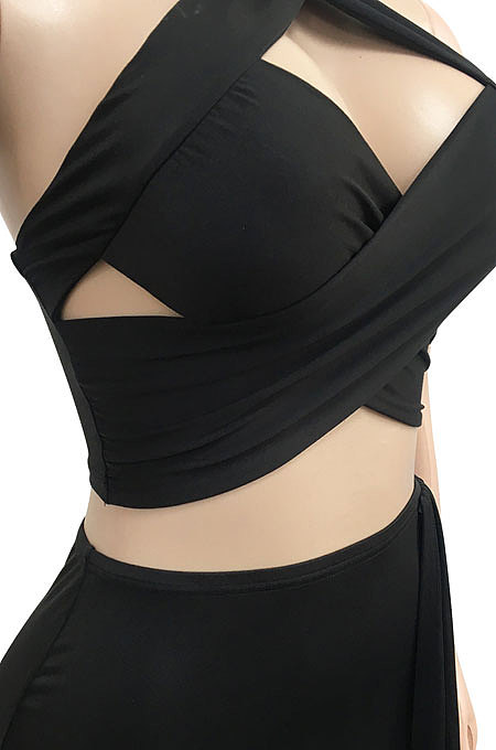 Sexy Bind Chest Wrap Pure Color Skirts Sest XZ5087