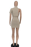 Trendy Asymmetry Pit Bar Chest Wrap Skirts Sets BE8019