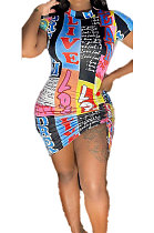 Women Spring Summer Printing Sexy Short Sleeve Mini Dress BLE2277