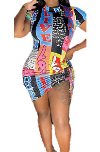 Women Spring Summer Printing Sexy Short Sleeve Mini Dress BLE2277