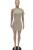 Trendy Asymmetry Pit Bar Chest Wrap Skirts Sets BE8019