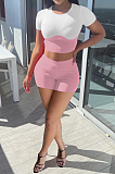 Pit Bar elastic Contuast Color Spliced Short Sleeve Shorts Two-Piece YYF8205
