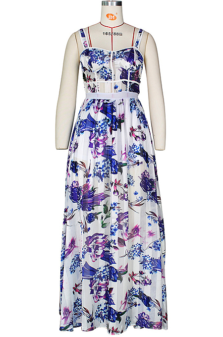 Fashion Bandeau Bra Sling Print Big Skirt Long Dress ZS094
