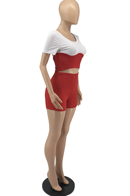 Pit Bar elastic Contuast Color Spliced Short Sleeve Shorts Two-Piece YYF8205