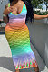 Fish Scales Gradual Change Positioning Printing Sleeveless Long Dress NK229