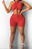 Shirrred Detail Vest Shorts Pure Color Stretch Two-Piece YYF8209