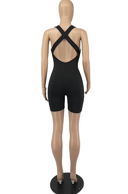 Sexy Backless Cross High Elastic Pure Color Jumpsuits YYF8203