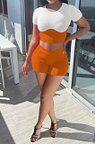 Pit Bar elastic Contuast Color Spliced Short Sleeve Shorts Two-Piece YYF8205