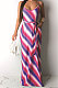Casual Stripe Printing Gallus Long Dress（Contain Belt）AMM8163