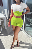 Pit Bar elastic Contuast Color Spliced Short Sleeve Shorts Two-Piece YYF8205