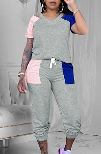 Summer High Elastic Peach Neck Spliced Two-Piece YYZ534