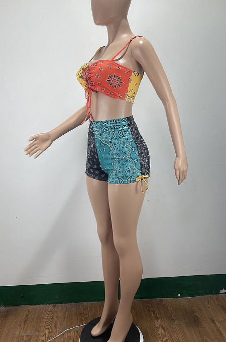 Sexy Vest Printing Bind Shorts Sets  AMM8335