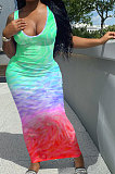 Moire Gradual Change Positioning Printing Sleeveless Long Dress NK230