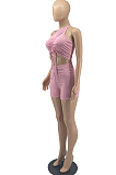 Shirrred Detail Vest Shorts Pure Color Stretch Two-Piece YYF8209