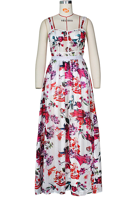 Fashion Bandeau Bra Sling Print Big Skirt Long Dress ZS094