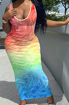 Moire Gradual Change Positioning Printing Sleeveless Long Dress NK230