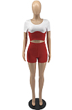Pit Bar elastic Contuast Color Spliced Short Sleeve Shorts Two-Piece YYF8205
