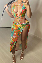 Sexy Women Printing Split Skirts Sets BE8021