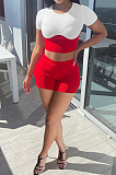 Pit Bar elastic Contuast Color Spliced Short Sleeve Shorts Two-Piece YYF8205