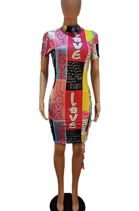 Women Spring Summer Printing Sexy Short Sleeve Mini Dress BLE2277