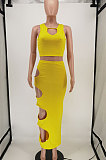 Sexy Pure Color Hole Package Buttocks Sleeveless Skirts Sets NRS8053