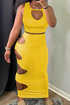 Sexy Pure Color Hole Package Buttocks Sleeveless Skirts Sets NRS8053