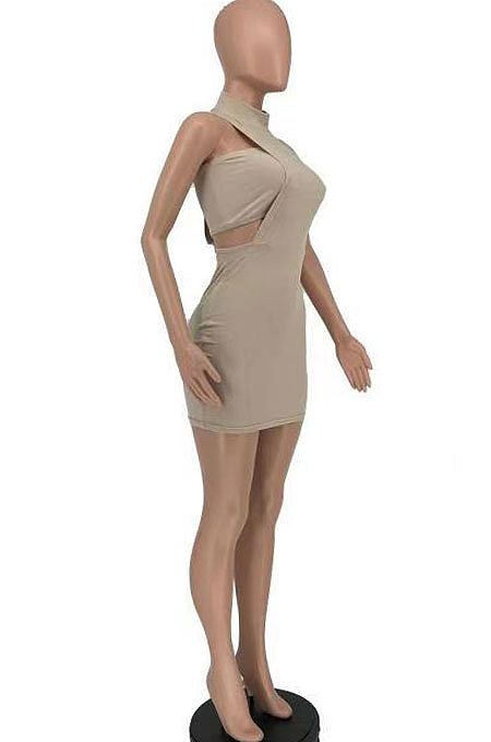 Trendy Asymmetry Pit Bar Chest Wrap Skirts Sets BE8019