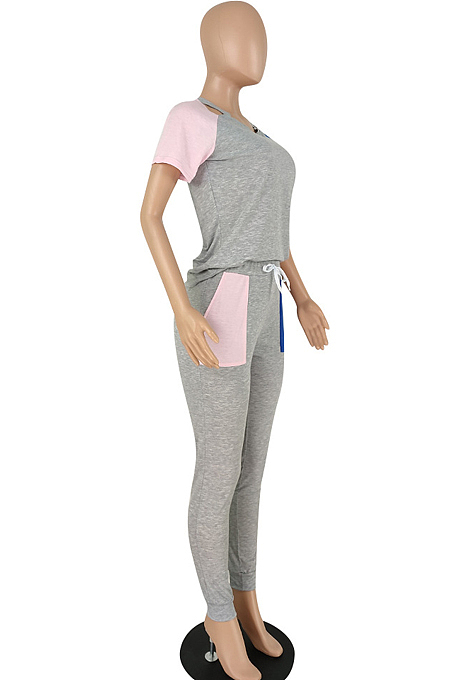 Summer High Elastic Peach Neck Spliced Two-Piece YYZ534