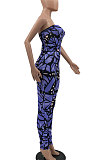 Sexy Temperament Boob Tube Top Off Shoulder Sleeveless Color Printing Bodycon Jumpsuits MLM9040