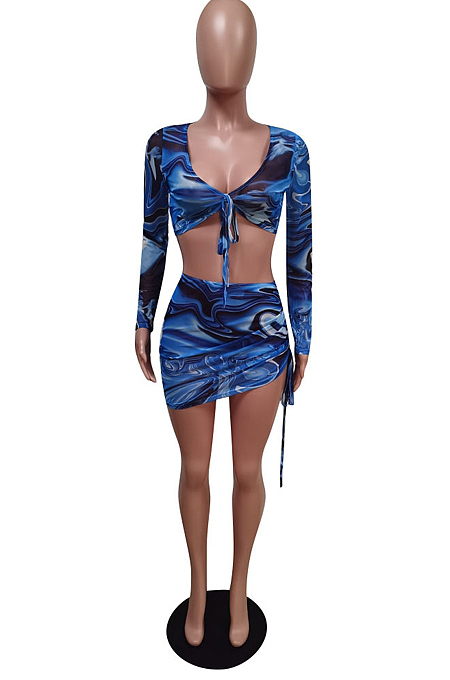 Summer Beach Net Yarn Print Cultivate One's Morality Sport Two-Piece F8348
