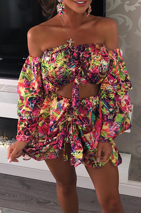 Fashion Euramerican Casual Flower Boob Tube Top Two-Piece MOM5003