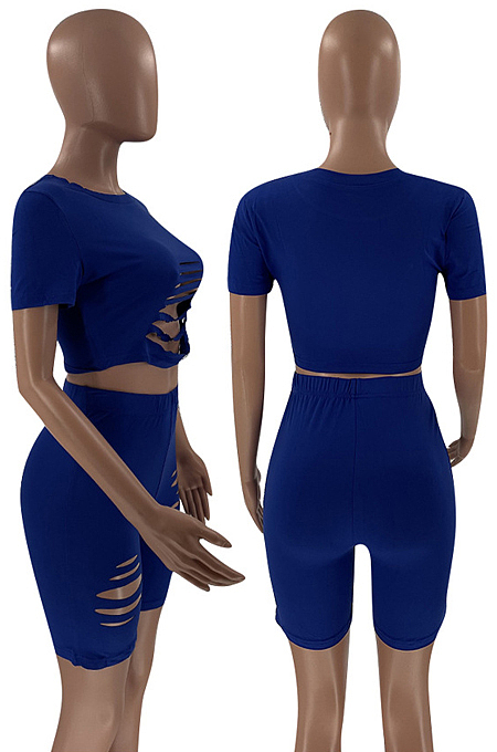 Pure Color Hurnt Flower Sport Casual Two-Piece LM1085