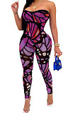 Sexy Temperament Boob Tube Top Off Shoulder Sleeveless Color Printing Bodycon Jumpsuits MLM9040