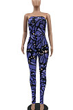 Sexy Temperament Boob Tube Top Off Shoulder Sleeveless Color Printing Bodycon Jumpsuits MLM9040