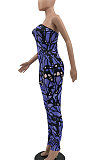 Sexy Temperament Boob Tube Top Off Shoulder Sleeveless Color Printing Bodycon Jumpsuits MLM9040