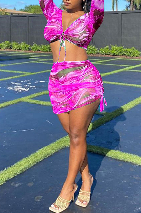 Summer Beach Net Yarn Print Cultivate One's Morality Sport Two-Piece F8348