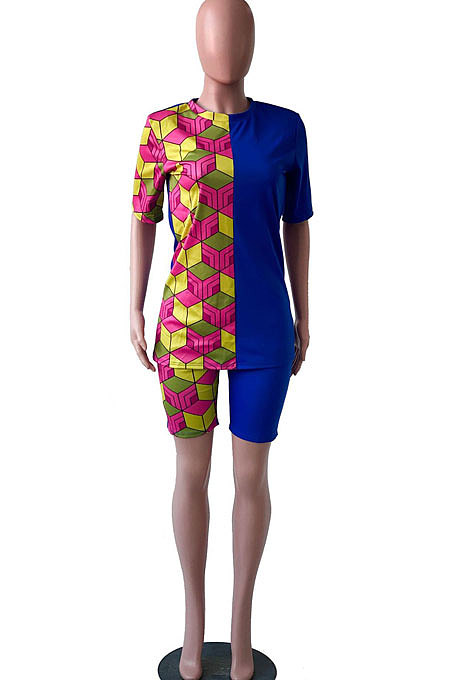 Euramerican Women Two Color Solid Printing Shorts Sets YYF8076