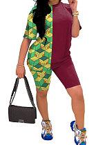 Euramerican Women Two Color Solid Printing Shorts Sets YYF8076