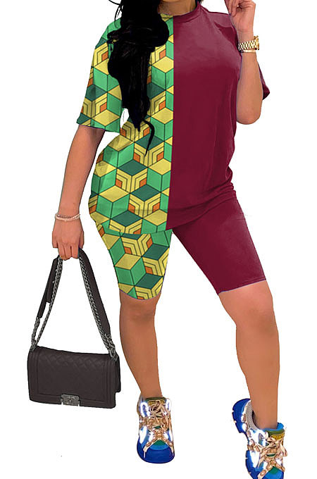 Euramerican Women Two Color Solid Printing Shorts Sets YYF8076