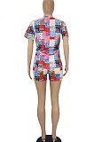 Fashion Casual Printing Short Sleeve Shorts Two-Pieces SDD9352