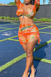 Summer Beach Net Yarn Print Cultivate One's Morality Sport Two-Piece F8348