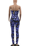 Sexy Temperament Boob Tube Top Off Shoulder Sleeveless Color Printing Bodycon Jumpsuits MLM9040